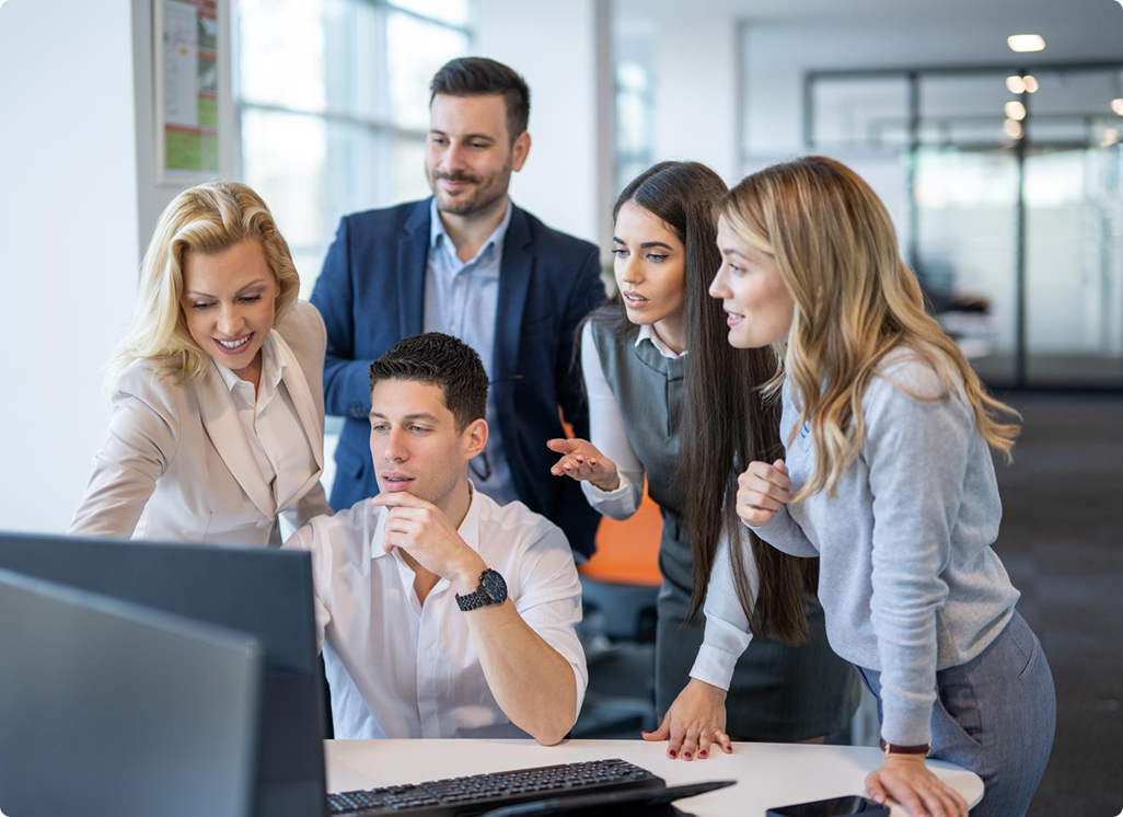 Mars team collaborating around a workstation